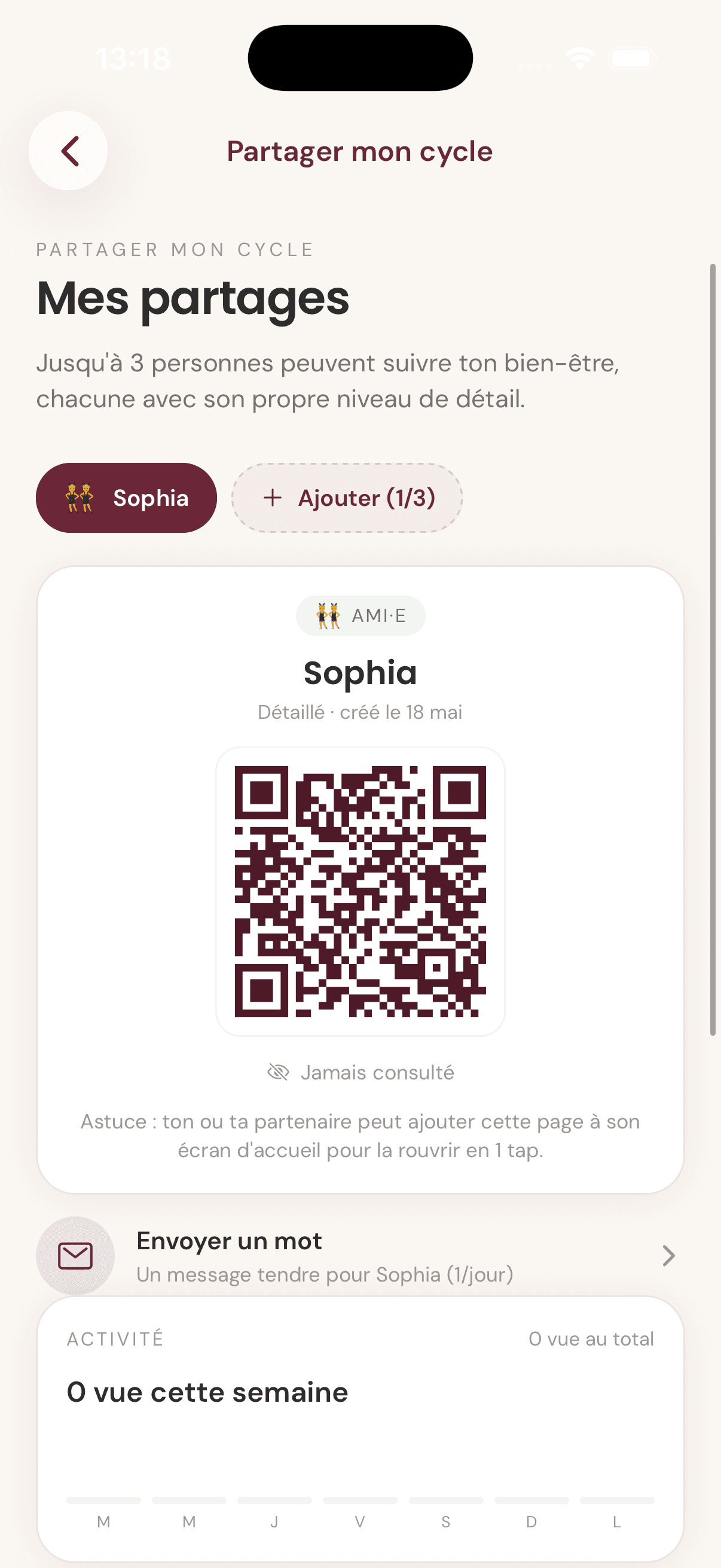 Écran Lovae · partage partenaire