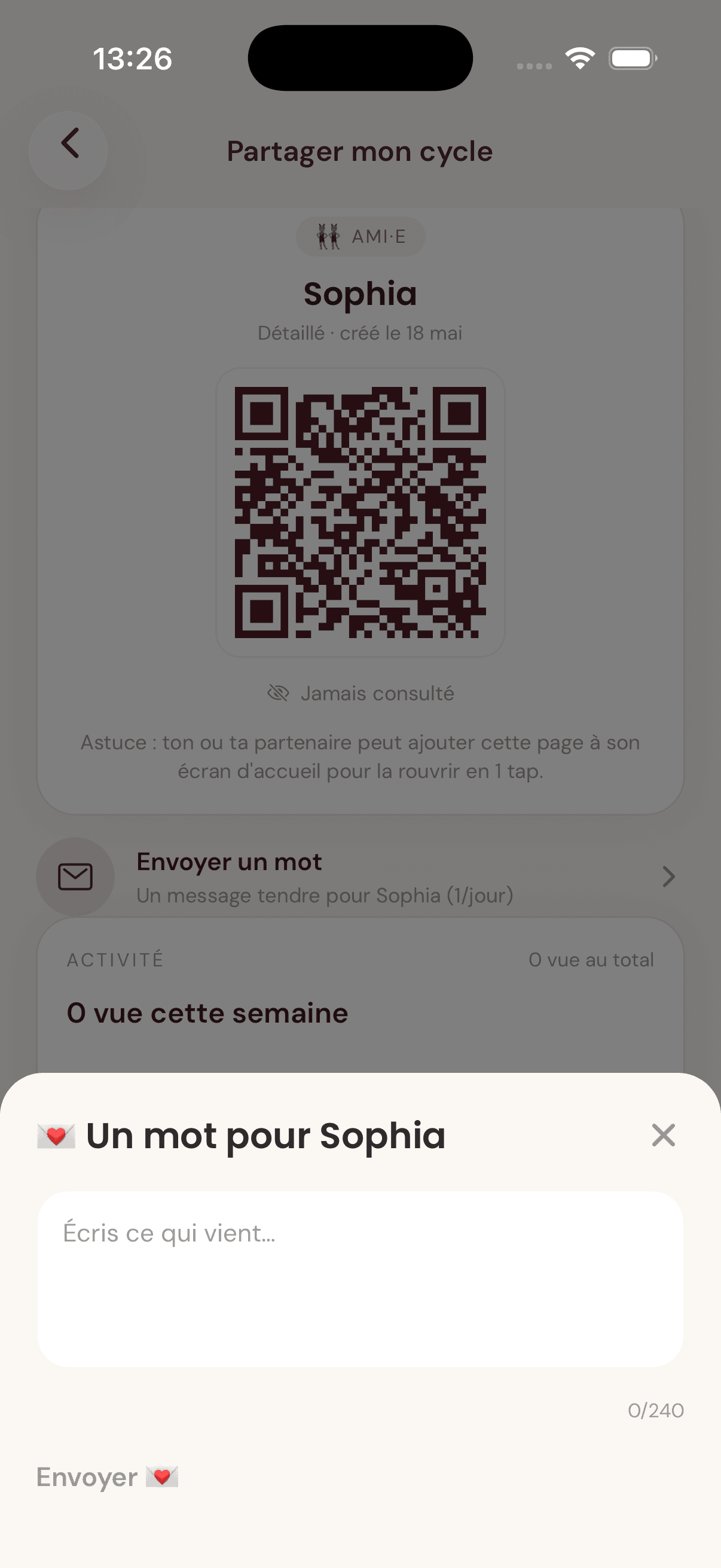 Écran Lovae · partage partenaire · vue 2