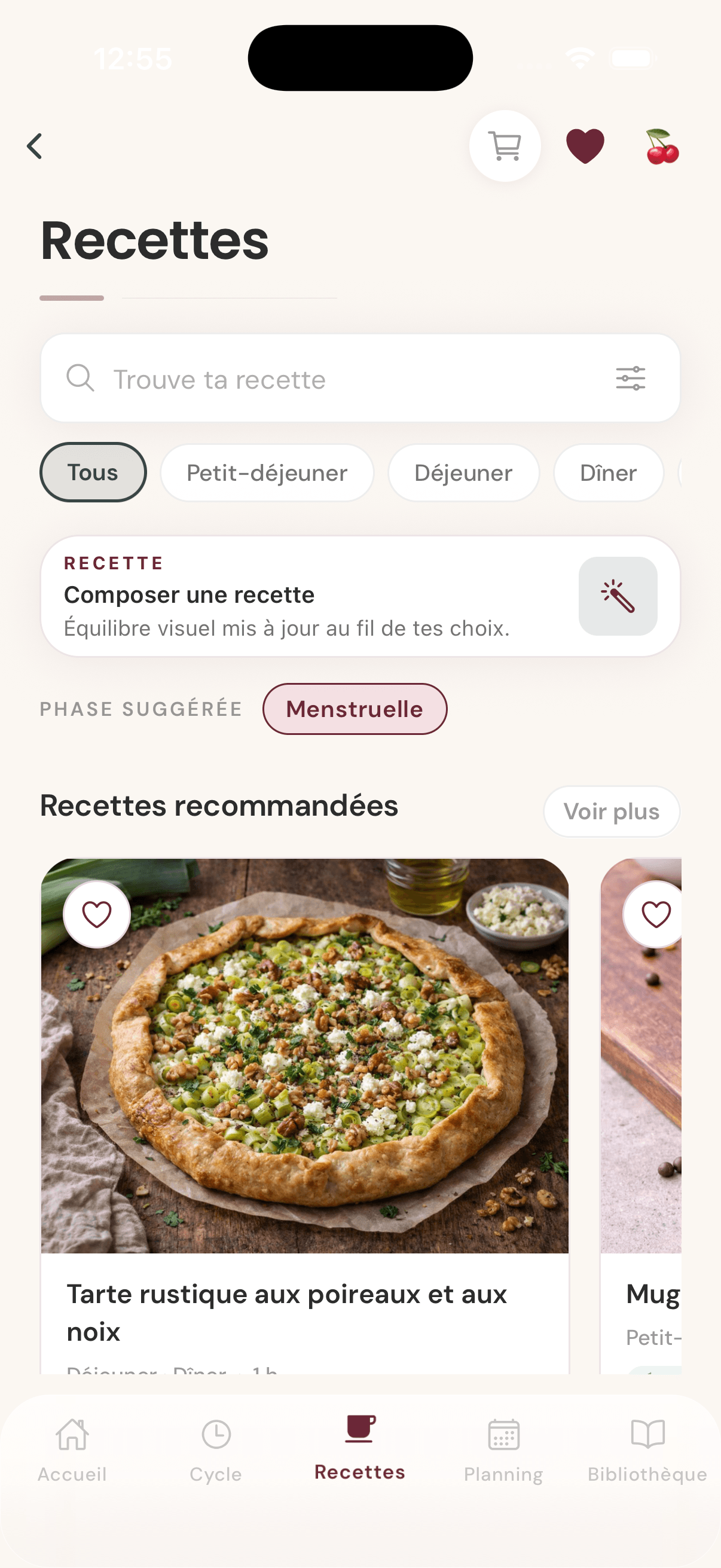 Écran Lovae · recettes