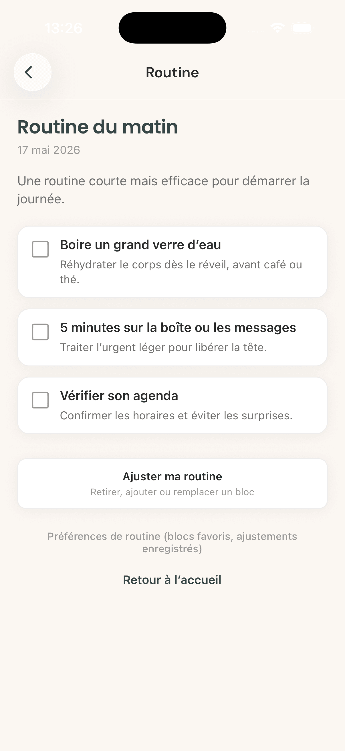 Écran Lovae · routines